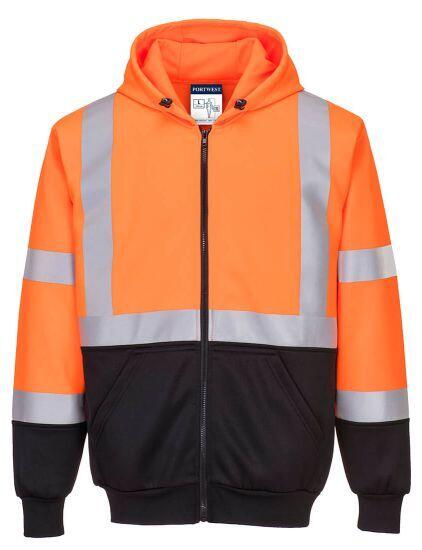 Portwest B315 - Hi-Vis Contrast Zipped Hoodie — Orange / Black