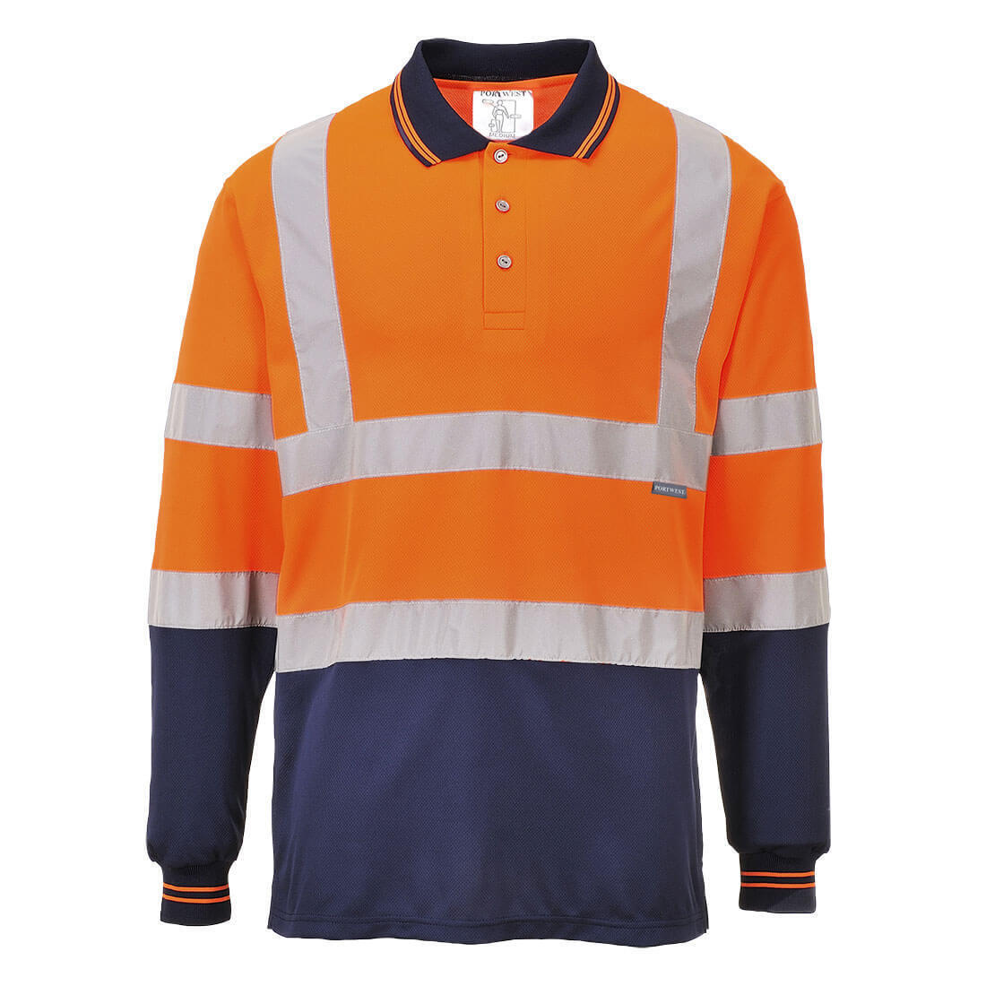 Portwest S279 - Hi-Vis Long Sleeve Contrast Polo Shirt — Orange / Navy