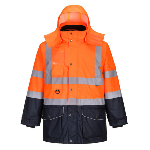Portwest S426 - Hi-Vis 7-in-1 Breathable Contrast Parka Jacket — Orange / Black