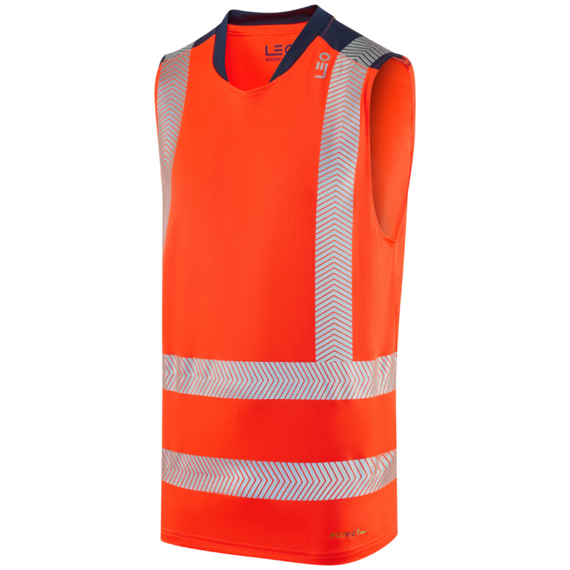 Leo V03 Bradwell - Hi-Vis EcoViz® Performance+ Sleeveless T-Shirt — Orange
