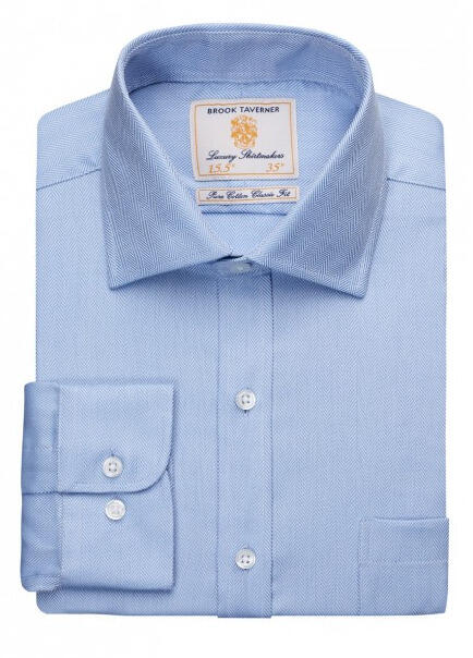 Brook Taverner 7655 Altare – Single Cuff Shirt Cotton Herringbone — Blue