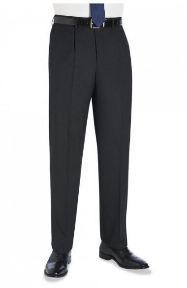 Brook Taverner 8525 Langham – Single Pleat Trouser — Black