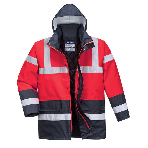 Portwest S466 - Hi-Vis Contrast Winter Parka Jacket — Red / Navy Blue