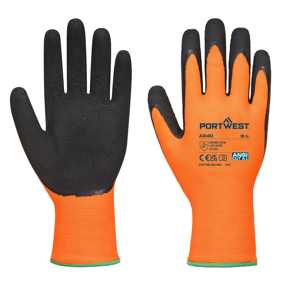 Portwest A340 - Hi-Vis Grip Glove Latex — Orange/Black