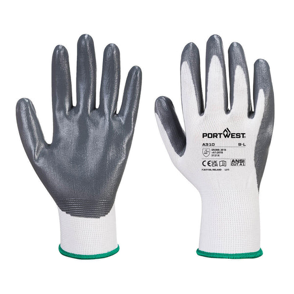 Portwest A310 - Flexo Grip Nitrile Glove — Grey / White
