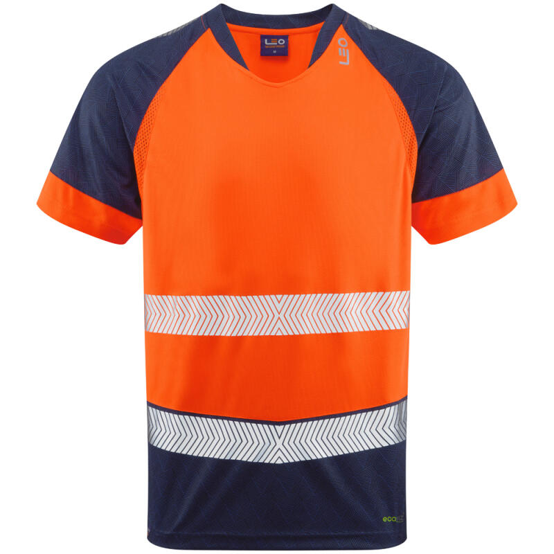 LEO T16 Forda - Hi-Vis EcoViz Performance Dual Colour Tee Shirt — Orange / Navy