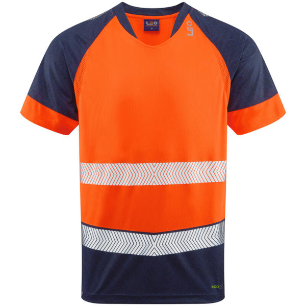 LEO T16 Forda - Hi-Vis EcoViz Performance Dual Colour Tee Shirt — Orange / Navy