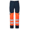 LEO CT05 Winford - Hi-Vis Ecoviz Polyester Stretch Cargo Trousers — Orange / Navy