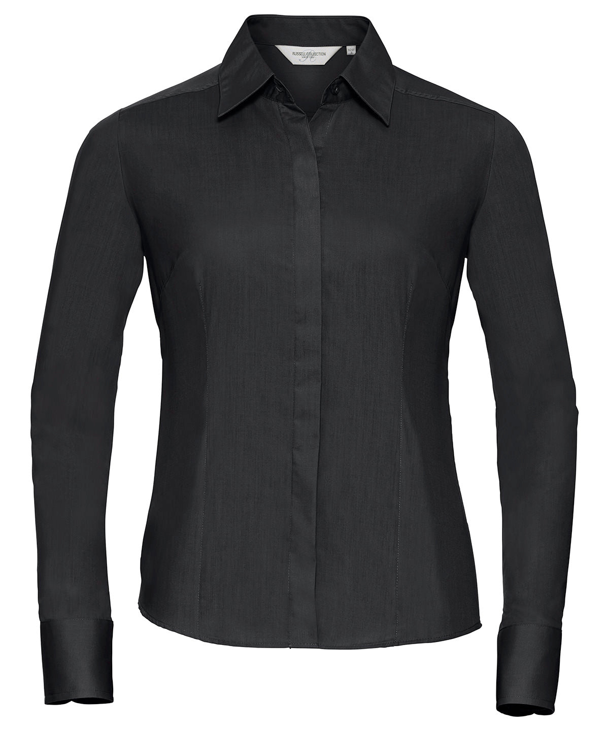 Russell J924F Women's long sleeve polycotton easycare fitted poplin shirt — Black