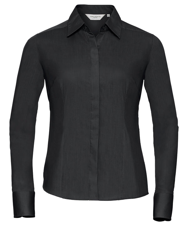 Russell J924F Women's long sleeve polycotton easycare fitted poplin shirt — Black
