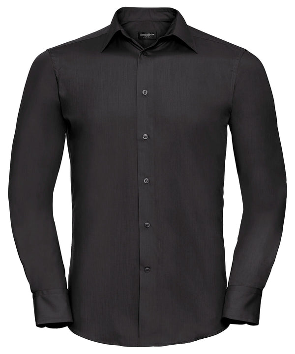 Russell J924M Long sleeve polycotton easycare fitted poplin shirt — Black