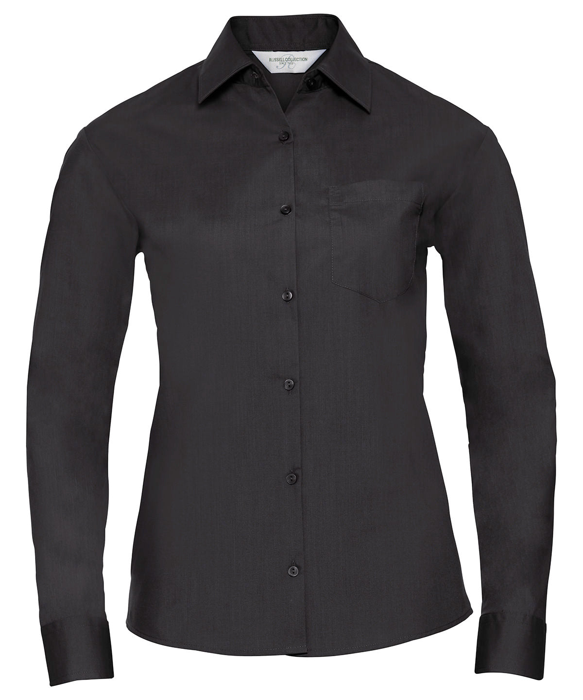 Russell J934F Women's long sleeve polycotton easycare poplin shirt — Black