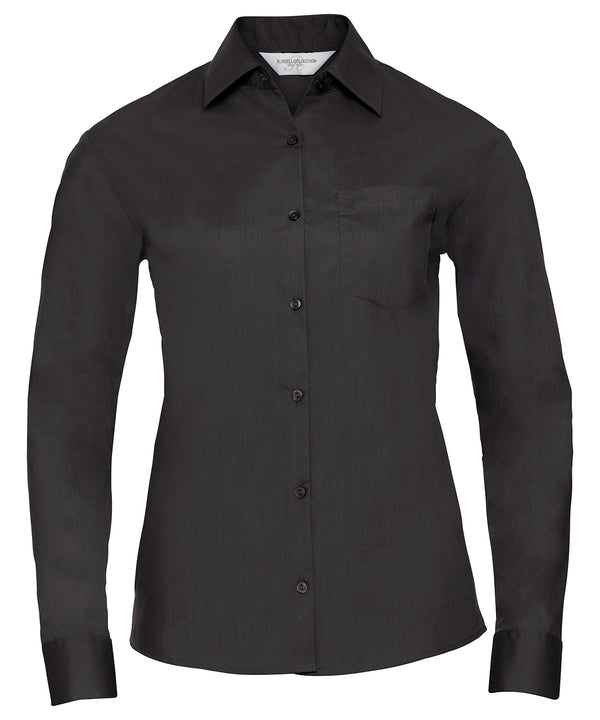 Russell J934F Women's long sleeve polycotton easycare poplin shirt — Black