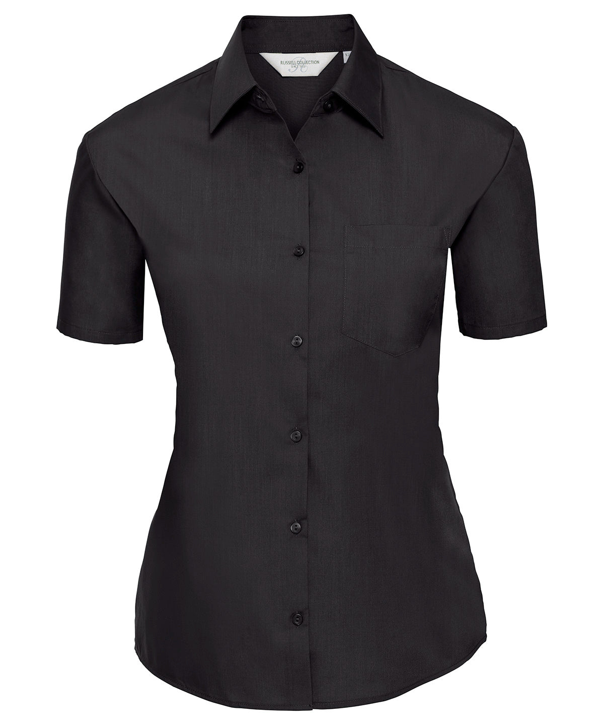 Russell J935F Women's short sleeve polycotton easycare poplin shirt — Black