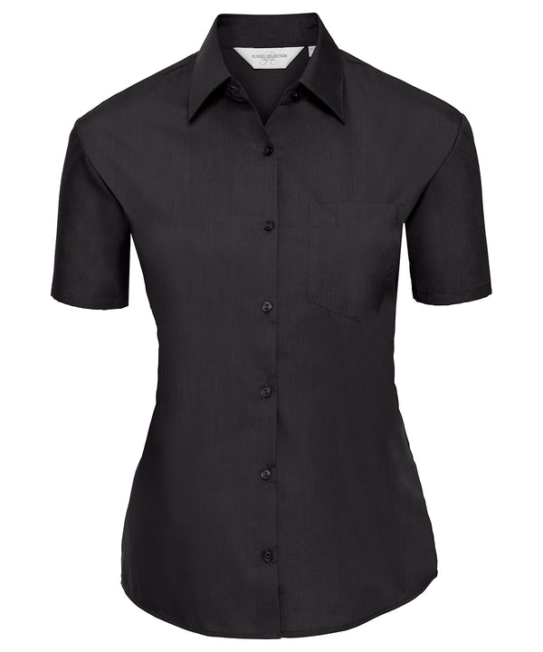 Russell J935F Women's short sleeve polycotton easycare poplin shirt — Black
