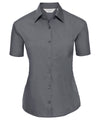 Russell J935F Women's short sleeve polycotton easycare poplin shirt — Convoy Grey