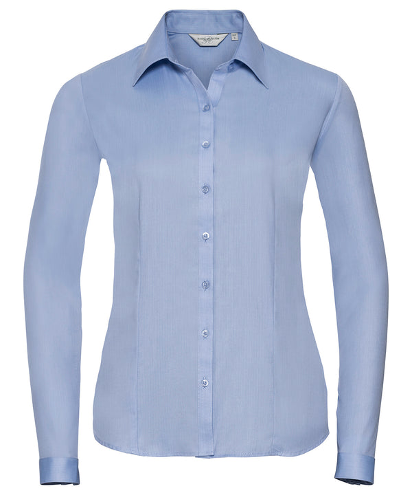 Russell J962F Women's long sleeve herringbone shirt — Light Blue