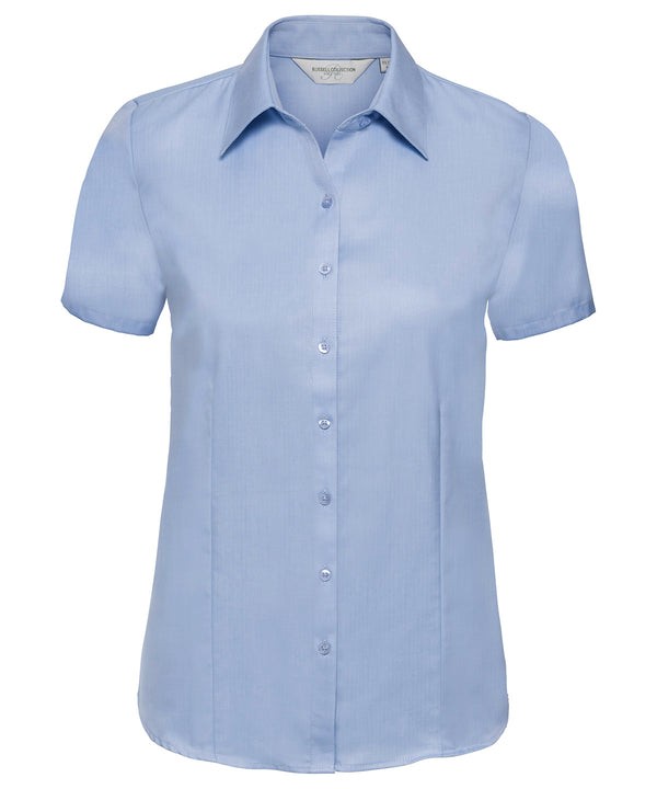 Russell J963F Women's short sleeve herringbone shirt — Light Blue