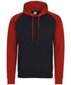 AWDis JH009 Baseball hoodie - Jet Black/Fire Red