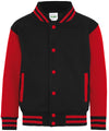 AWDis JH43J Kids varsity jacket - Jet Black/Fire Red