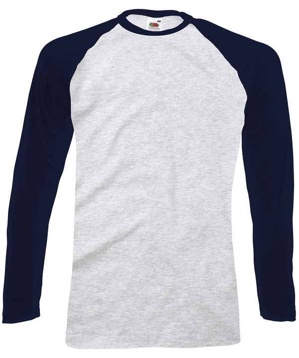 Fruit of the Loom SS028 Long sleeve baseball T — Heather Grey/Deep Navy