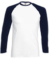 Fruit of the Loom SS028 Long sleeve baseball T — White/Deep Navy