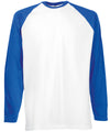 Fruit of the Loom SS028 Long sleeve baseball T — White/Royal Blue