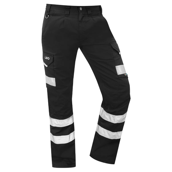 LEO CT02 Ilfracombe - Hi-Vis Ecoviz Poly/Cotton Cargo Trouser — Black