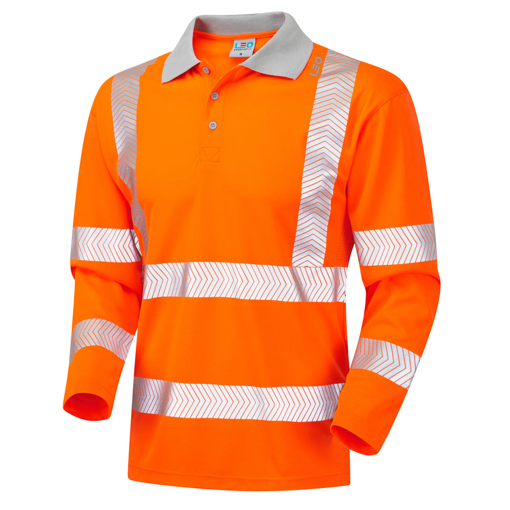 LEO P08 Barricane - Hi-Vis Ecoviz Performance+ Sleeved Polo Shirt — Orange