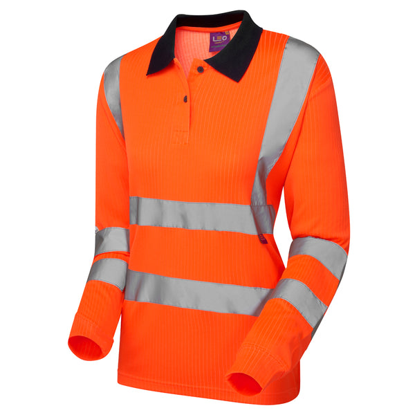 LEO PL05 Beaford - Hi-Vis Ecoviz Comfort Womens Sleeved Polo Shirt — Orange
