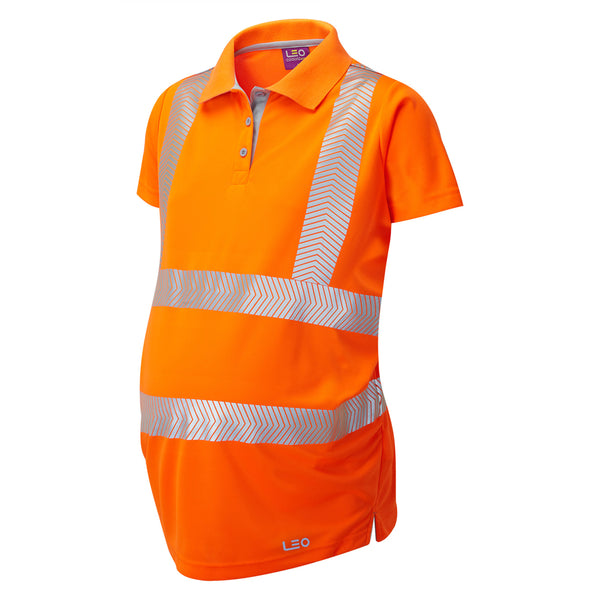 LEO PM03 Lovacott - Hi-Vis Ecoviz Performance+ Maternity Polo Shirt — Orange