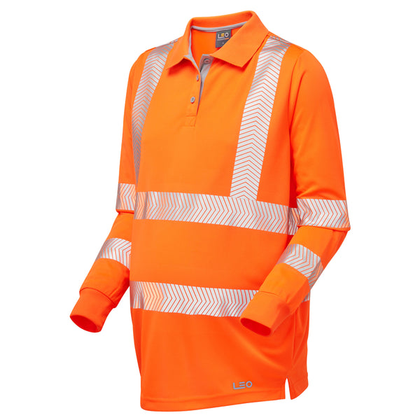 LEO PM08 Yarnacott - Hi-Vis Ecoviz Maternity Sleeved Polo Shirt — Orange