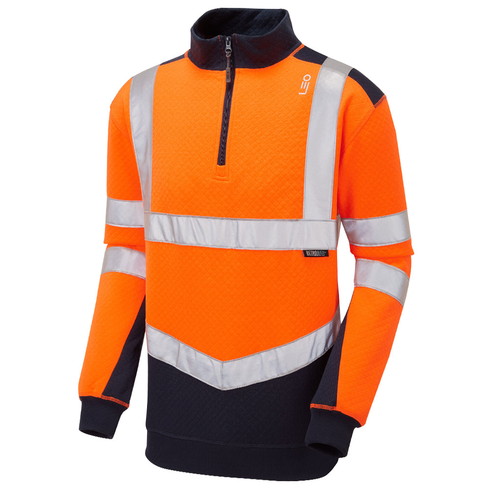 LEO SS08 Tapeley - Hi-Vis Ecoviz Dual Colour 1/4 Zip Sweatshirt — Orange/Navy
