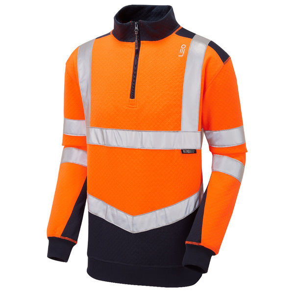LEO SS08 Tapeley - Hi-Vis Ecoviz Dual Colour 1/4 Zip Sweatshirt — Orange/Navy