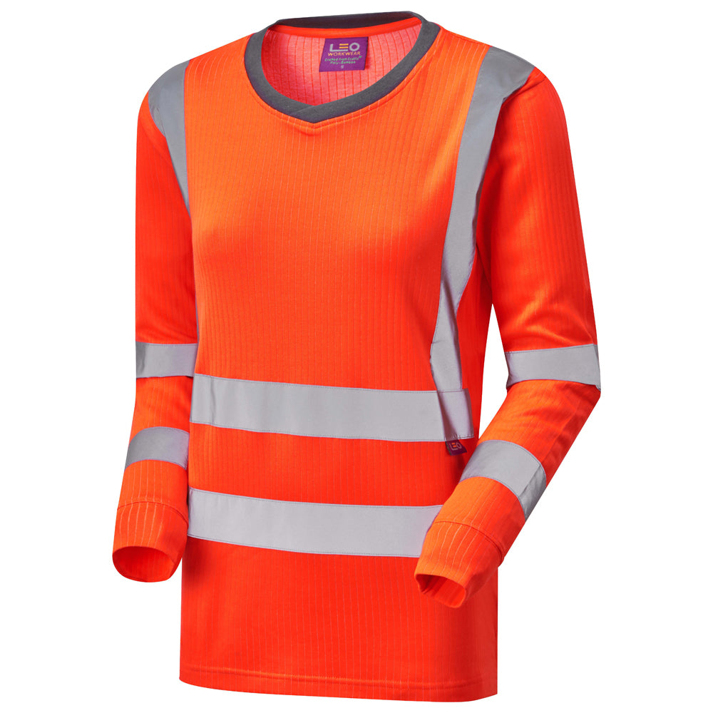 LEO TL05 Lydford - Hi-Vis Ecoviz Comfort Womens Sleeved T-Shirt — Orange