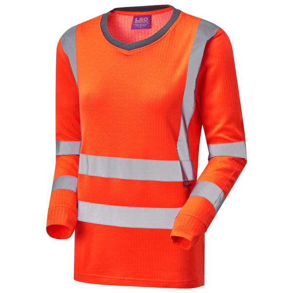 LEO TL05 Lydford - Hi-Vis Ecoviz Comfort Womens Sleeved T-Shirt — Orange
