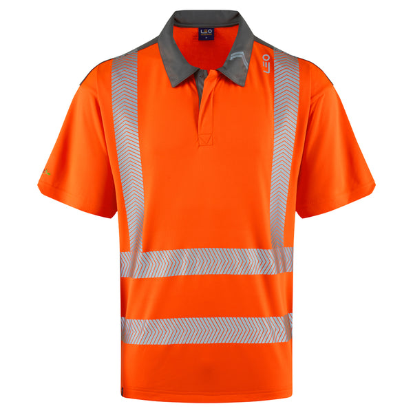LEO P12 Trimstone - Hi-Vis Ecoviz COOLMAX High Performance Polo Shirt — Orange