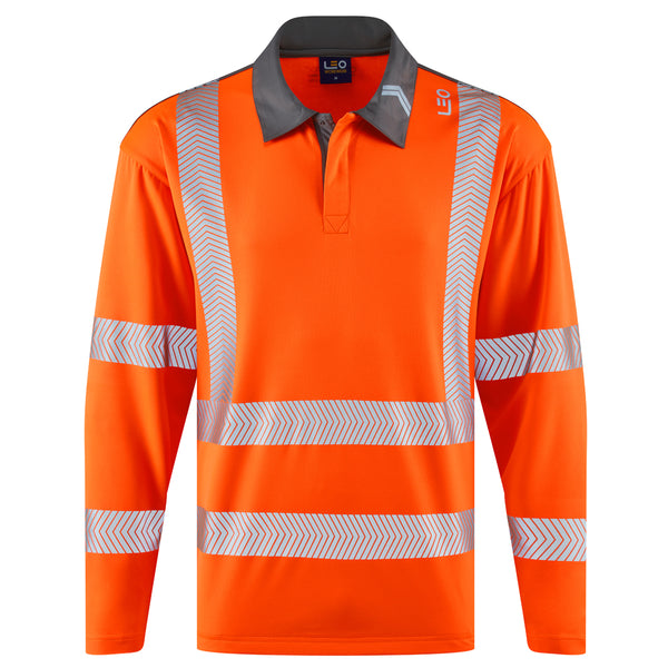 LEO P13 Georgeham - Hi-Vis Ecoviz COOLMAX High Performance Sleeved Polo Shirt — Orange