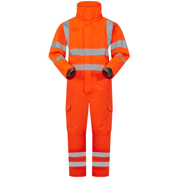 LEO CV02 Watertown - Hi-Vis Ecoviz 10KX Performance+ Breathable Stretch Coverall — Orange