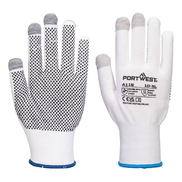 Portwest A118 - Grip 13 PVC Dotted Touchscreen Glove (Pk12)