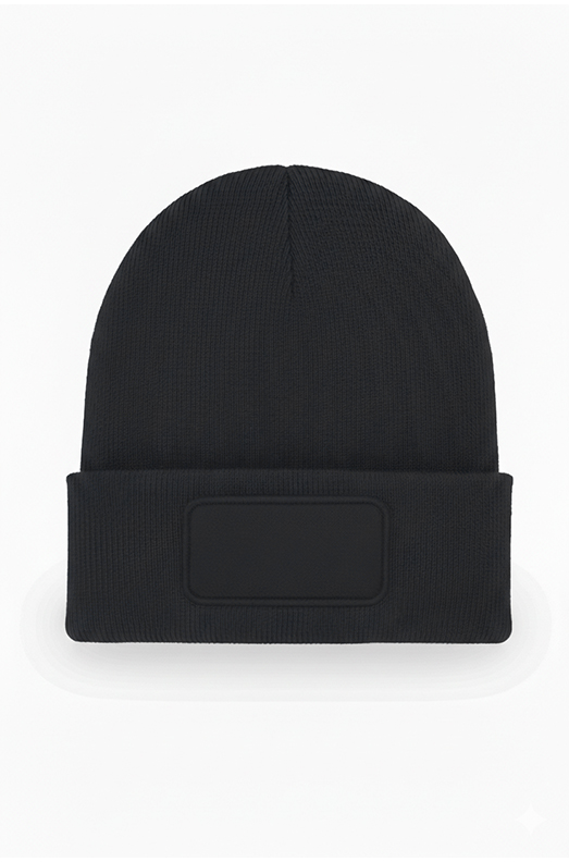Uneek UC411 - Rectangular Patch Beanie – Black