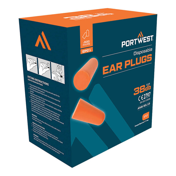Portwest EP21 - Ear Plug Dispenser Refill Pack (500 pairs) SNR38