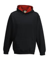 AWDis JH03J Kids varsity hoodie - Jet Black/Fire Red