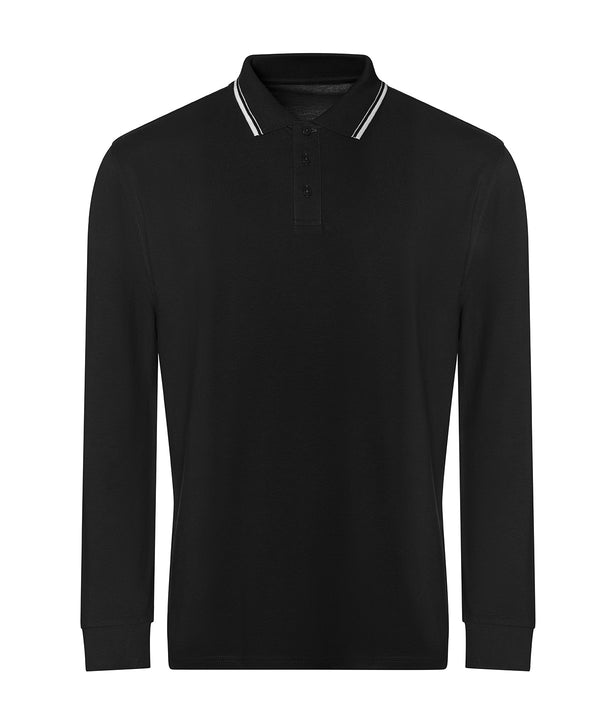 AWDis JP103 Long sleeve tipped 100 polo - Deep Black/White