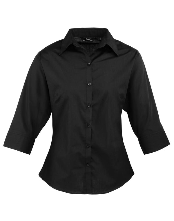 Premier PR305 - Ladies Short Sleeve Poplin Blouse — Black