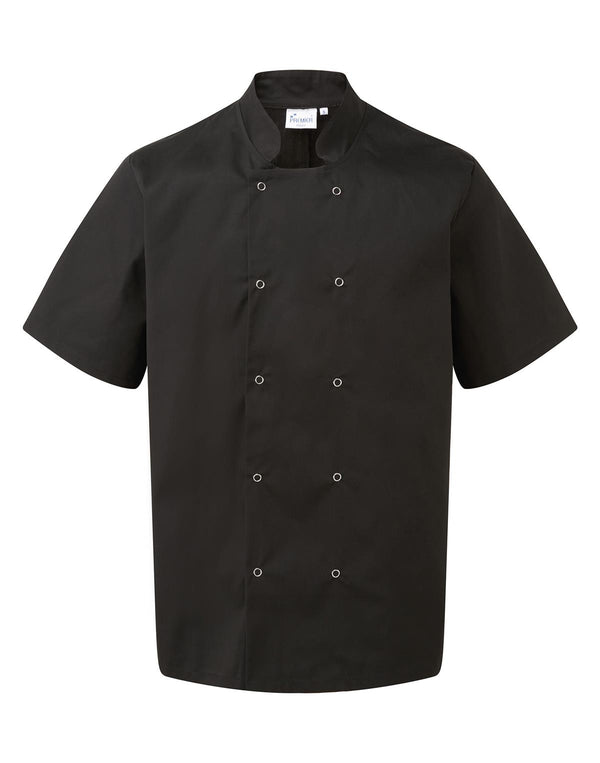 Premier PR664 - Studded Front Short Sleeve Chef's Jacket — Black
