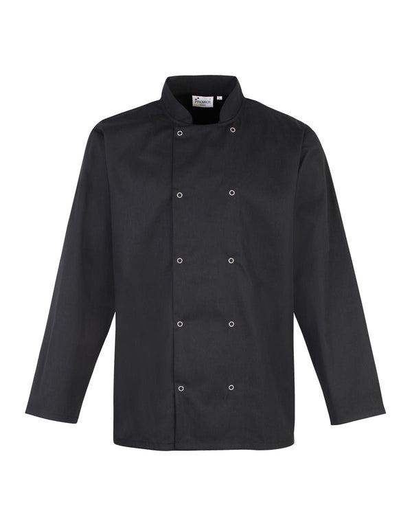 Premier PR665 - Studded Front Long Sleeve Chef's Jacket — Black