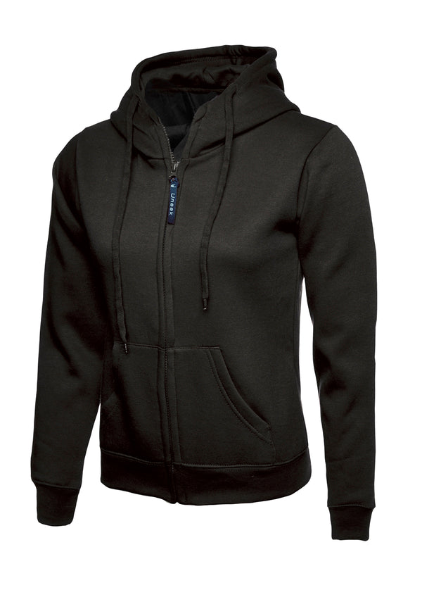 Uneek UC505 - Ladies Classic Full Zip Hooded Sweatshirt 300gsm — Black