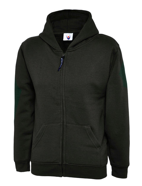 Uneek UC506 - Childrens Classic Full Zip Hooded Sweatshirt 300GSM — Black