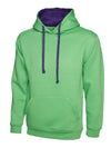 Uneek UC507 - Contrast Hooded Sweatshirt 300gsm — Lime Green / Purple